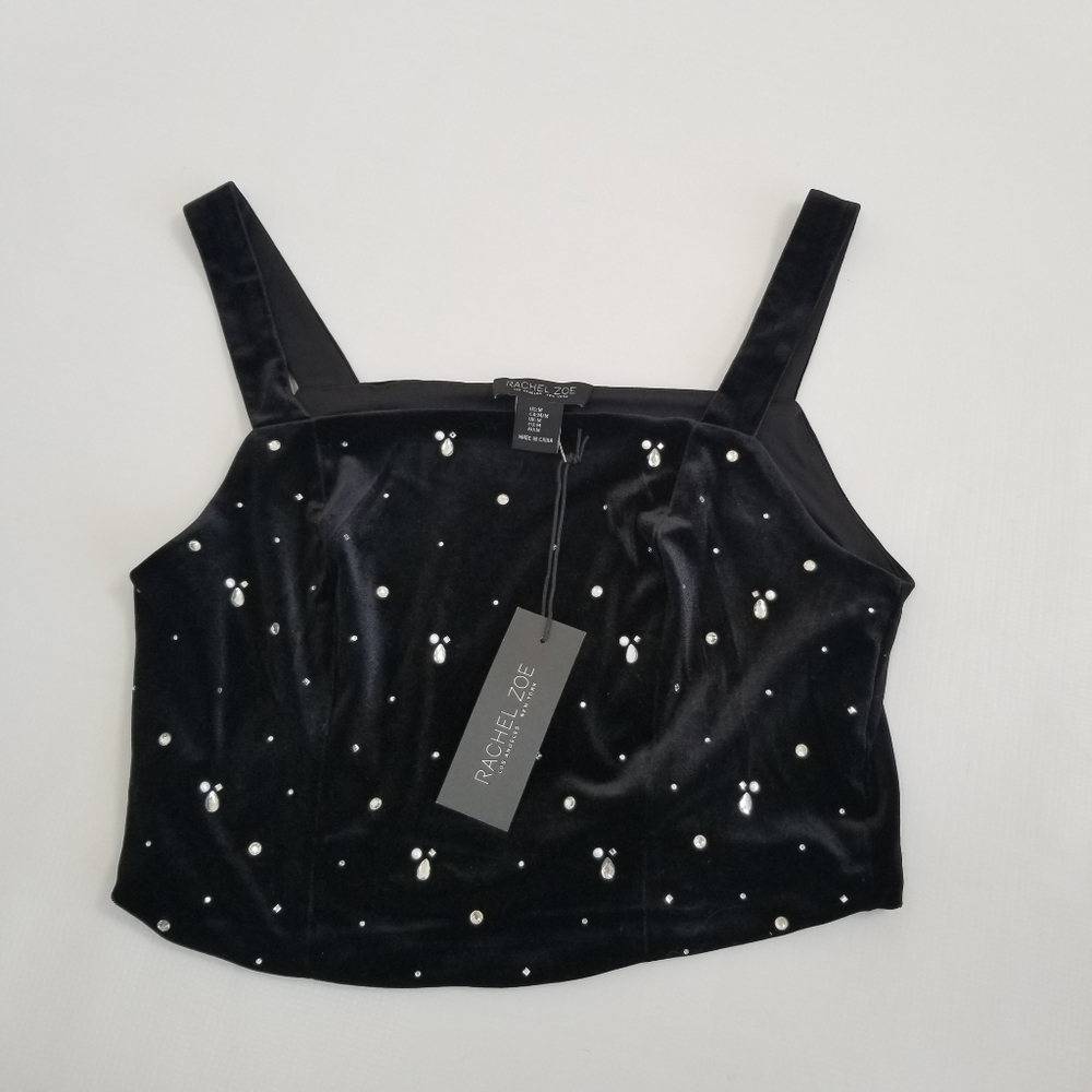 Rachel Zoe Rhinestone Velvet Cropped Tank Medium NWT